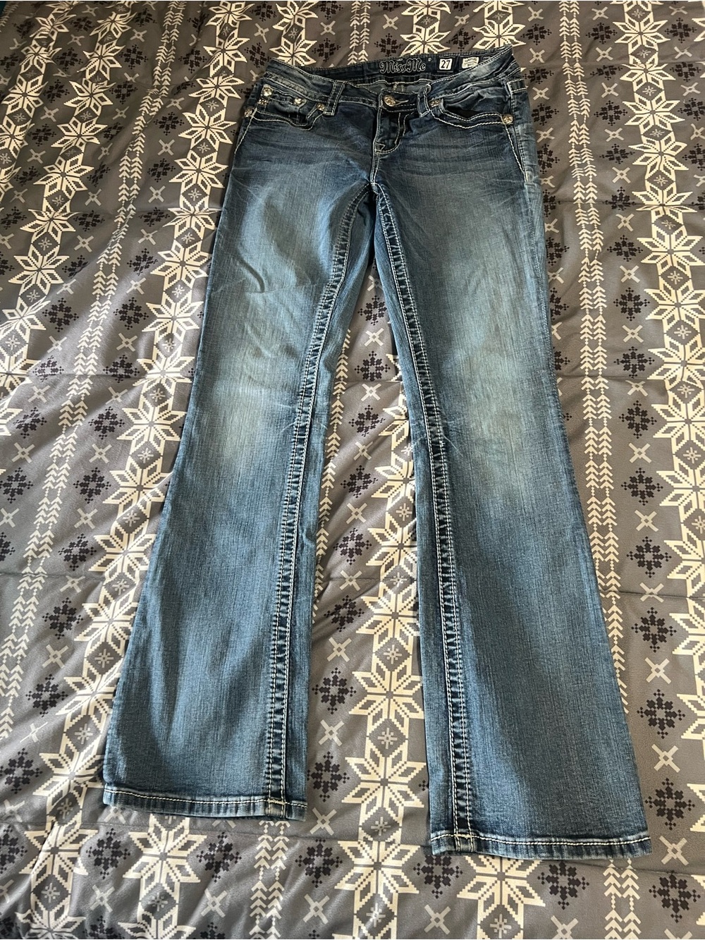 Miss Me Denim Flare Jeans in Medium Blue Wash